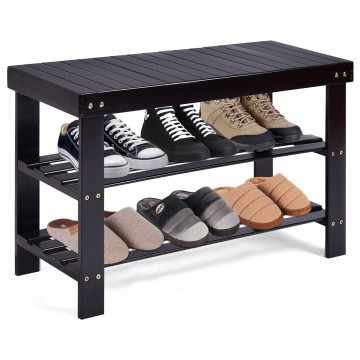 3-Tier Bamboo Shoe Rack Bench for Entryway