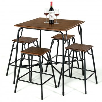 5 Pieces Bar Table Set with 4 Counter Height Backless Stools