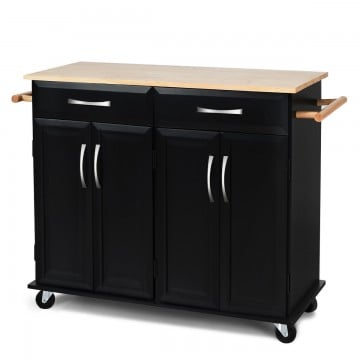 Rolling Kitchen Island Cart with Rubber Wood Top and Smooth Lockable Wheels