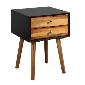 Mid-Century Wooden Multipurpose End Table with 2 Storage Drawers-Black
