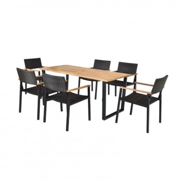 7 Pieces Outdoor Dining Set with Large Acacia Wood Table Top