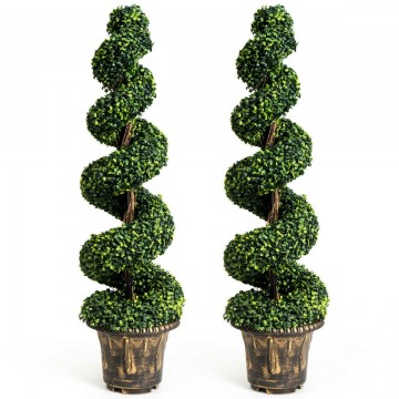 2 Pieces 4 Feet Artificial Decor Green Boxwood Spiral Tree Set