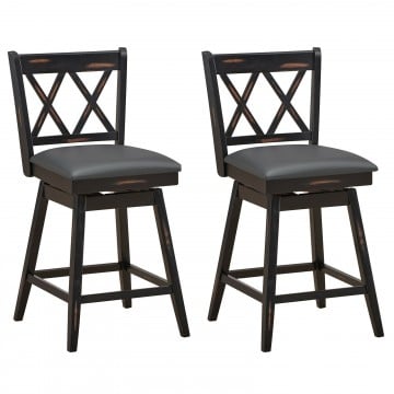 2 Pieces 25 Inch Swivel Counter Height Barstool Set with Rubber Wood Legs