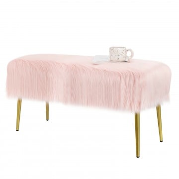 Upholstered Faux Fur Vanity Stool with Golden Legs for Makeup Room