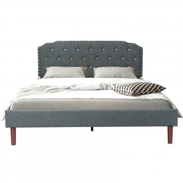 Full/Queen Size Upholstered Bed Frame with Adjustable Diamond Button Headboard