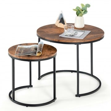 Set of 2 Modern Round Stacking Nesting Coffee Tables