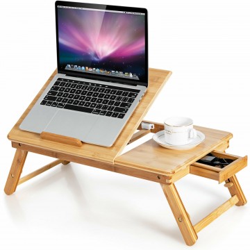 Bamboo Laptop Desk with Tilting Top and Drawer