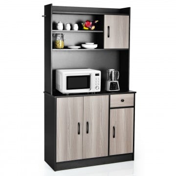 4-Door Freestanding Kitchen Buffet with Hutch and Adjustable Shelves