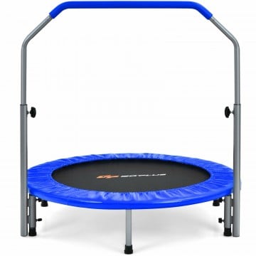 40 Inch Folding Exercise Trampoline Rebounder with 4-Level Handrail Carrying Bag