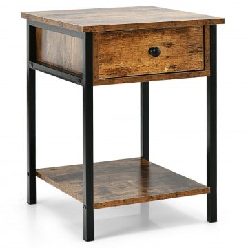 Industrial Nightstand with Drawer and Shelf for Living Room and Bedroom