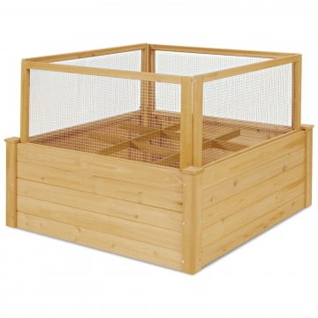 Wooden Raised Garden Box with 9 Grids and Critter Guard Fence