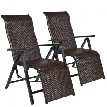 2 Pieces Patio Rattan Folding Lounge Chair