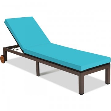 Outdoor Wicker Patio Chaise Lounge Recliner Chair with 5-Position Adjustment and Wheels