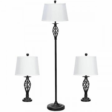 3 Pieces Lamp Set 2 Table Lamps 1 Floor Lamp with Fabric Shades