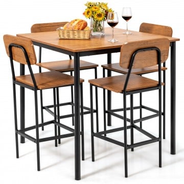 5 Pieces Industrial Dining Table Set with Counter Height Table and 4 Bar Stools