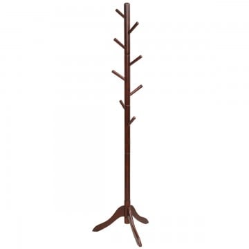 Adjustable Wooden Tree Coat Rack with 8 Hooks for Home Office Hall Entryway