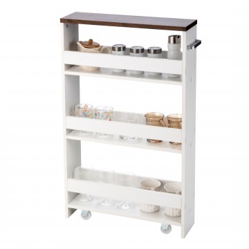 Narrow Mobile Serving Cart with Open Shelves for Kitchen Bathroom Living Room