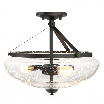 3-Light Semi Flush Industrial Seeded Glass Mount Ceiling Lamp