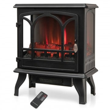 1400W Electric Stove Heater with 3-Level Flame Effect and 3-Sided View
