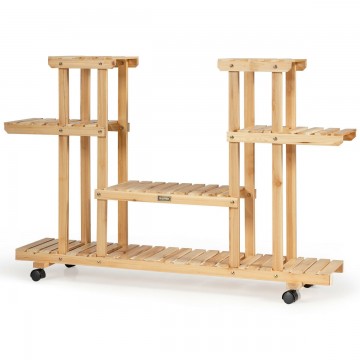 4-Tier Wood Casters Rolling Shelf Plant Stand