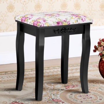 Vanity Wood Dressing Stool Padded Piano Seat with Rose Cushion