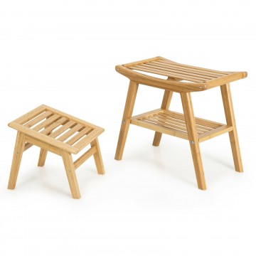 Bamboo Shower Seat Bench with Underneath Storage Shelf