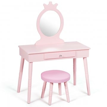 Wooden Princess Makeup Table with Cushioned Stool