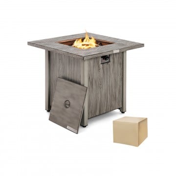 28 Inch 40,000 BTU Square Fire Pit Table with Lid and Lava Rocks