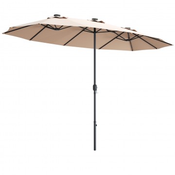 15 Feet Patio LED Crank Solar Umbrella without Weight Base