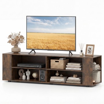 Wooden TV Stand with 8 Open Shelves for TVs up to 65 Inch Flat