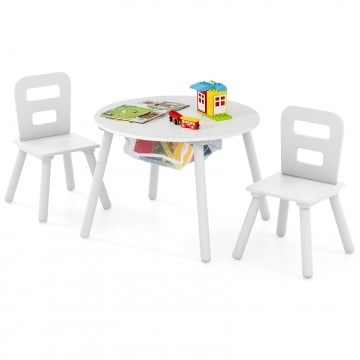 Wood Activity Kids Table and Chair Set with Center Mesh Storage