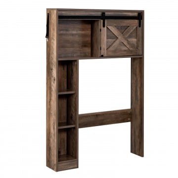 4-Tier Over The Toilet Storage Cabinet with Sliding Barn Door and Storage Shelves