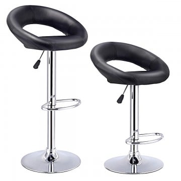 Set of 2 Adjustable PU Leather Bar Stools Swivel Chairs