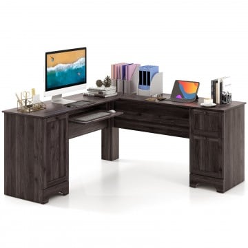 L-Shaped Office Desk with Storage Drawers and Keyboard Tray