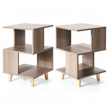 2 Pcs Wooden Modern Nightstand Set with Solid Wood Legs for Living Room