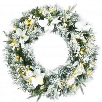 24 Inch Pre-Lit Artificial Christmas Wreath with 50 LED Lights