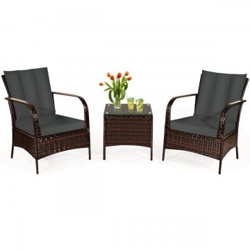 3 Pieces Patio Conversation Rattan Furniture Set with Cushions