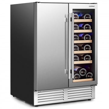 2-in-1 Beverage and Wine Cooler with Independent Temperature Control and LED Lights