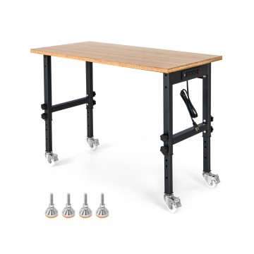 48 Inch Height Adjustable Workbench with Power Outlets and Wheels