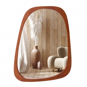 Asymmetrical Abstract Irregular Shaped Wall Mirror with Rustic Frame
