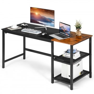 59 Inch Industrial Computer Desk with 2 Tier Storage Shelves for Home Office