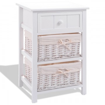 White Nightstand End Table with 2 Baskets