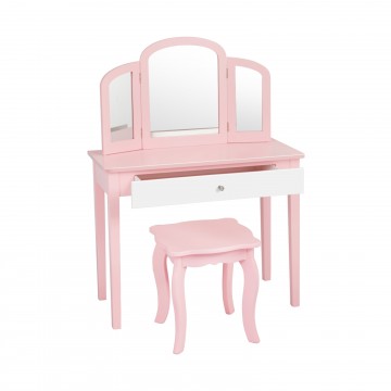 Kids Princess Make-Up Dressing Table with Tri-folding Mirror and Chair
