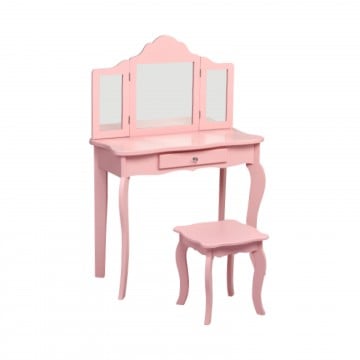 Kids Dressing Vanity Set with Tri-Folding Mirror and Stool