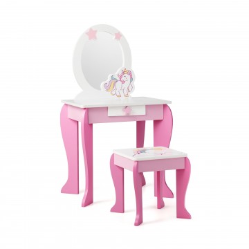 Wooden Makeup Dressing Table and Chair Set with Mirror and Drawer