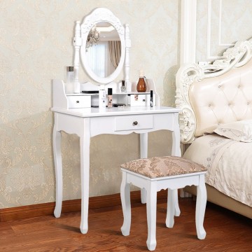 Vanity Makeup Dressing Table with Rotating Mirror and 3 Drawers