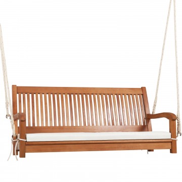 2-Person Hanging Porch Swing Wood Bench with Cushion Curved Back
