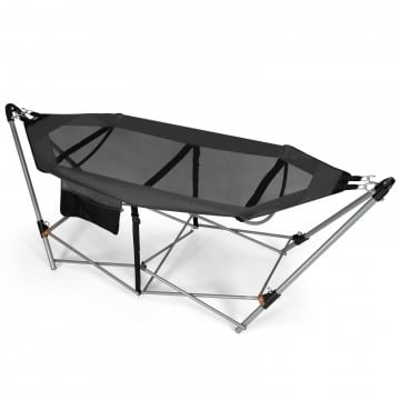 Folding Hammock Indoor Outdoor Hammock with Side Pocket and Iron Stand