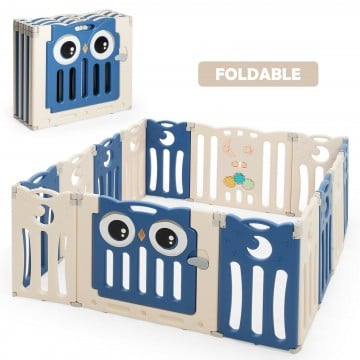 14-Panel Baby Playpen Kids Activity Center Foldable Play Yard with Lock Door