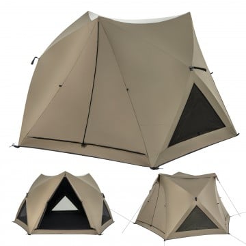 6-Sided Pop-up Family Tent with Rainfly, Skylight, 3 Doors, 3 Windows
